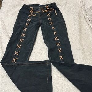 Garage Denim Pants with Tan Lace Detailing